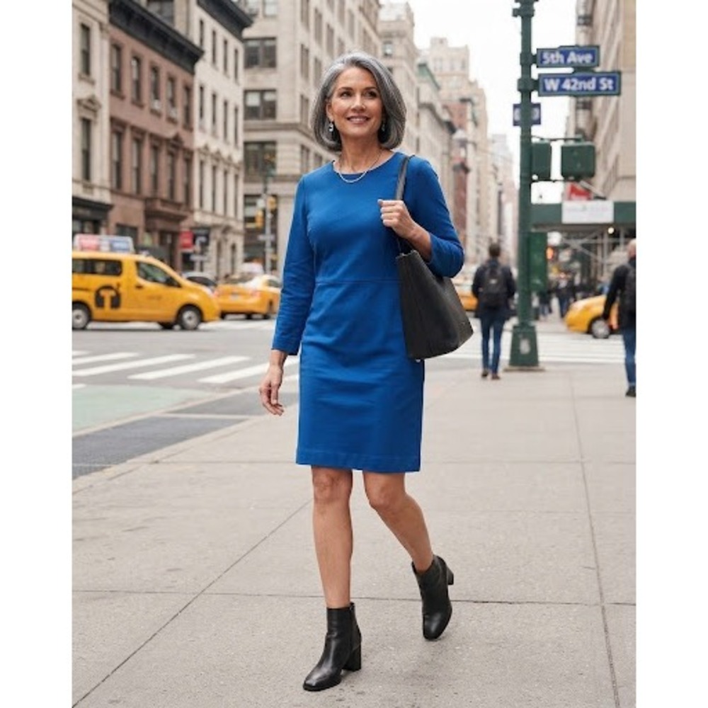 J.Crew Womens Blue Ponte Sheath Dress Long Sleeve Exposed Back Zip E4186 6